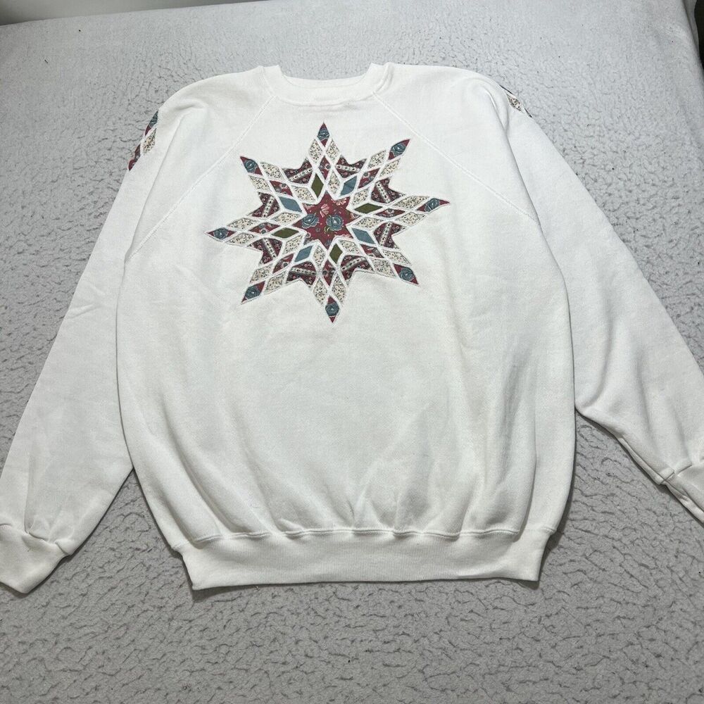 Vintage Hanes Adult XL Crewneck Fleece Sweatshirt Snowflake Embroidery USA